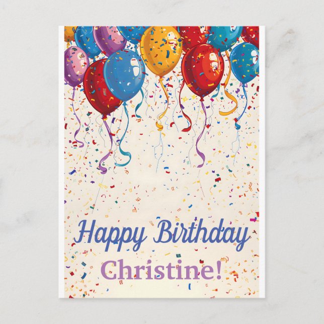 Postal Globos de Cumpleaños con Diseño Personalizable  (Anverso)