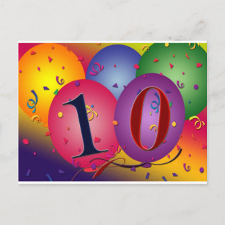 Postal ¡Globos de cumpleaños de 10 años!