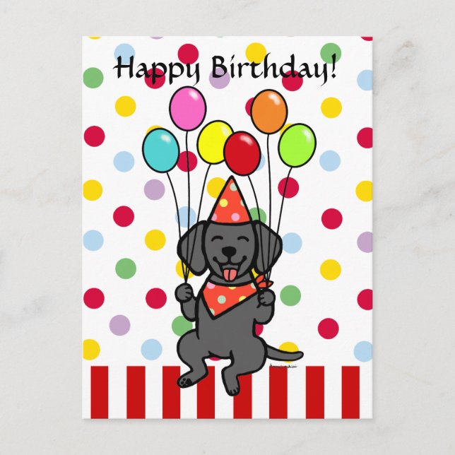 Postal Globos de cumpleaños del Black Lab Puppy (Anverso)