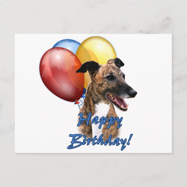 Postal Globos de cumpleaños felices para Greyhound. (Anverso)