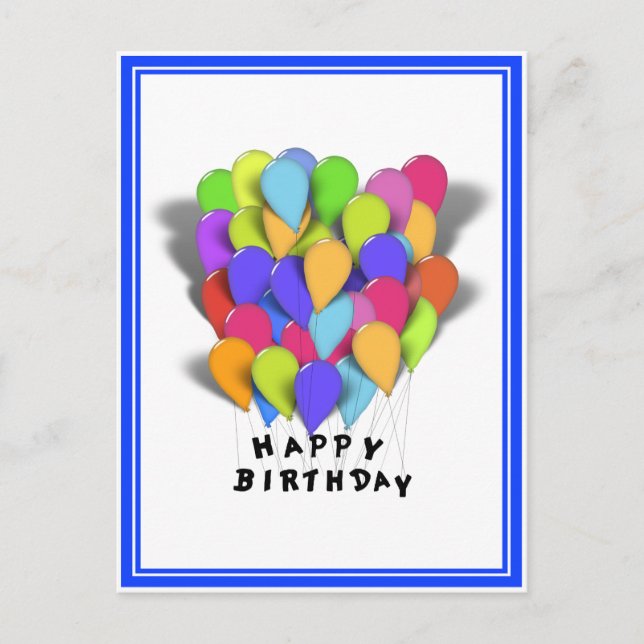 Postal Globos de cumpleaños felices para niño (Trim azul) (Anverso)