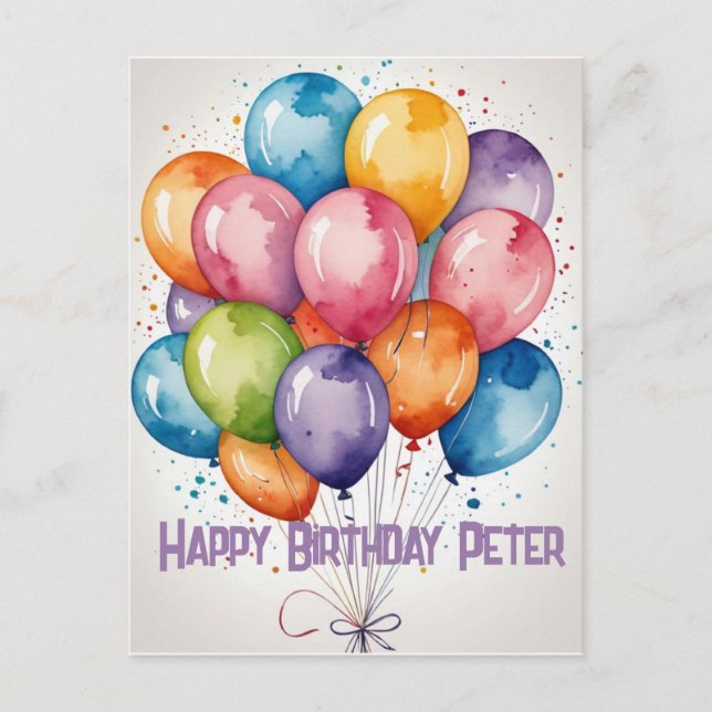 Postal Globos de cumpleaños felices personalizados para i (Anverso)