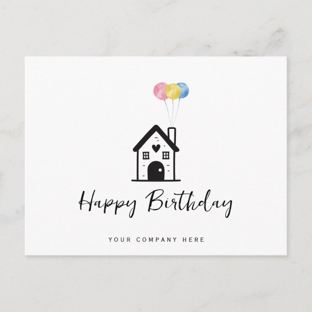 Postal Globos de Cumpleaños para Casas de Bienes Raíces (Anverso)