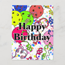 Postal Globos de Cumpleaños Pickleball Confeti Blanco