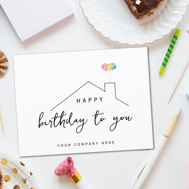 Postal Globos de Cumpleaños Realty House (Happy Birthday Realty House Balloons Postcard)