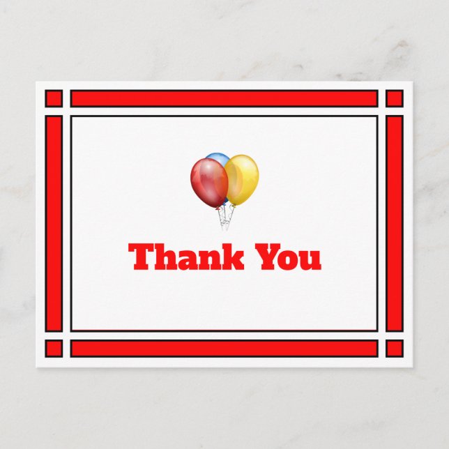 Postal Globos de cumpleaños rojos gracias (Anverso)