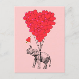 Postal Globos de elefante y corazón rojo