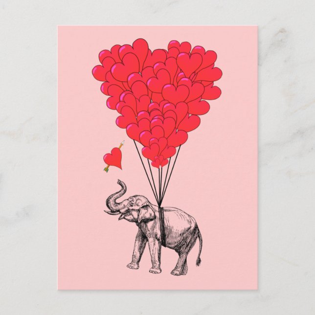 Postal Globos de elefante y corazón rojo (Anverso)