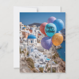 Postal Globos de Feliz Cumpleaños en Santorini, Grecia