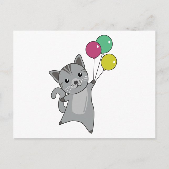 Postal Globos de gatos gatitos adoran animales grisáceos (Anverso)