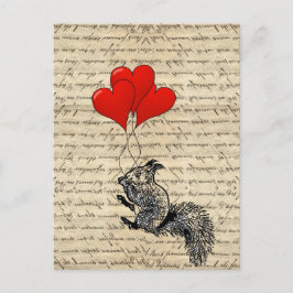 Postal Globos de la ardilla y del corazón
