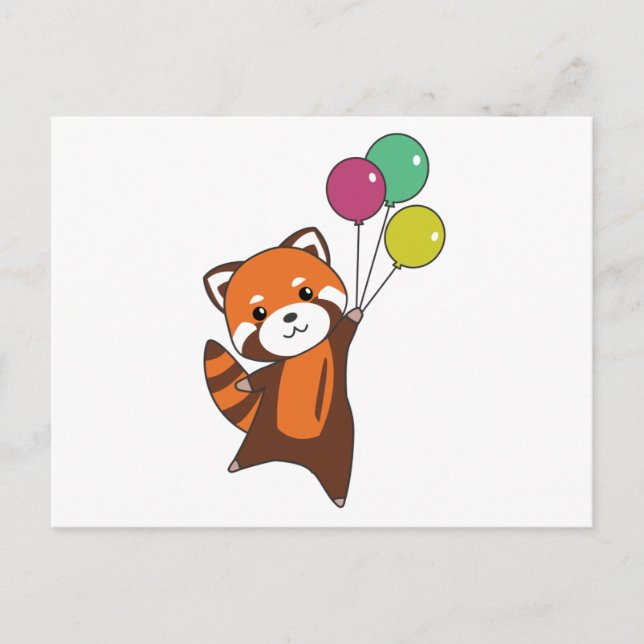 Postal Globos De Moscas Rojas Panda Cutan Animales Para N (Anverso)