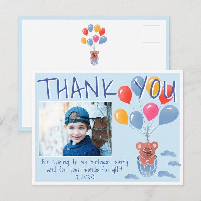 Postal Globos de osito de peluche Cumpleaños infantil Fot (Anverso / Reverso)