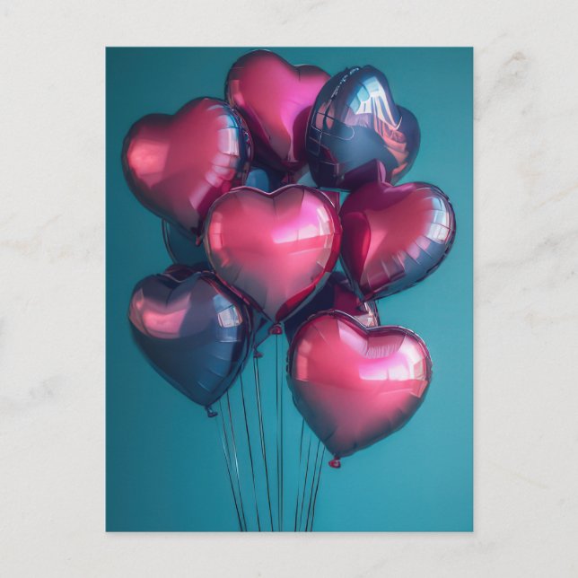 Postal Globos en forma de corazón saludo de San Valentín (Anverso)