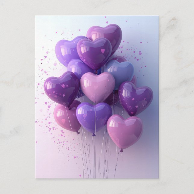 Postal Globos en forma de corazón saludo de San Valentín (Anverso)