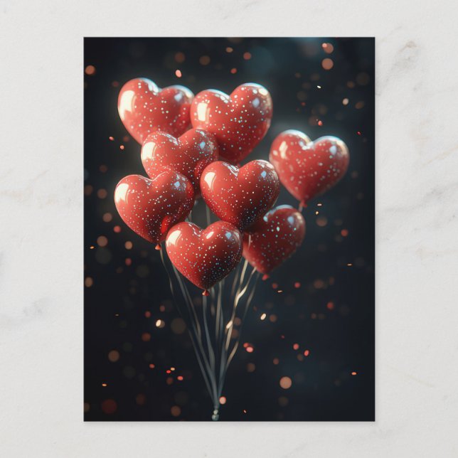 Postal Globos en forma de corazón saludo de San Valentín (Anverso)