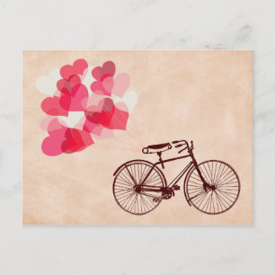 Postal Globos en forma de corazón y bicicleta