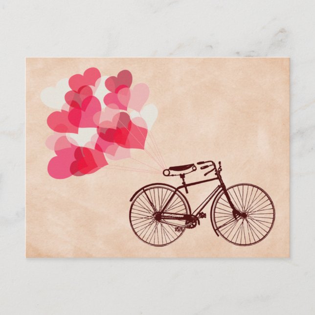 Postal Globos en forma de corazón y bicicleta (Anverso)
