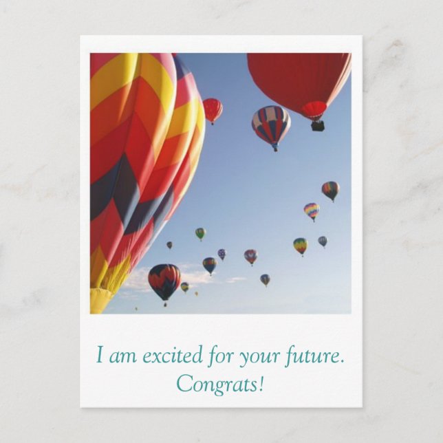 Postal globos, estoy emocionado por tu futuro. ¡Felicidad (Anverso)