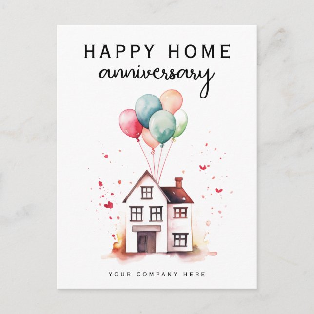 Postal Globos para casa Aniversario de hogar feliz Realty (Anverso)