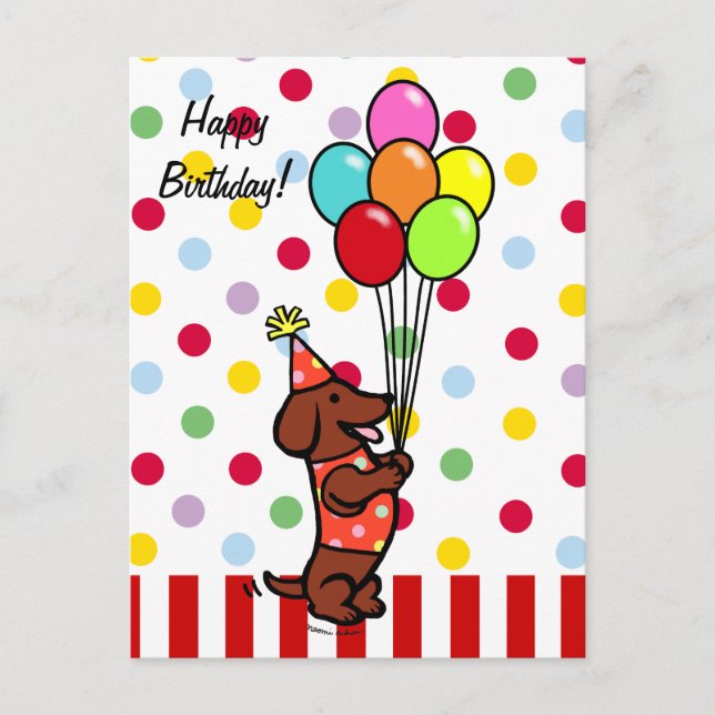 Postal Globos Personalizados de cumpleaños de Dachshund (Anverso)