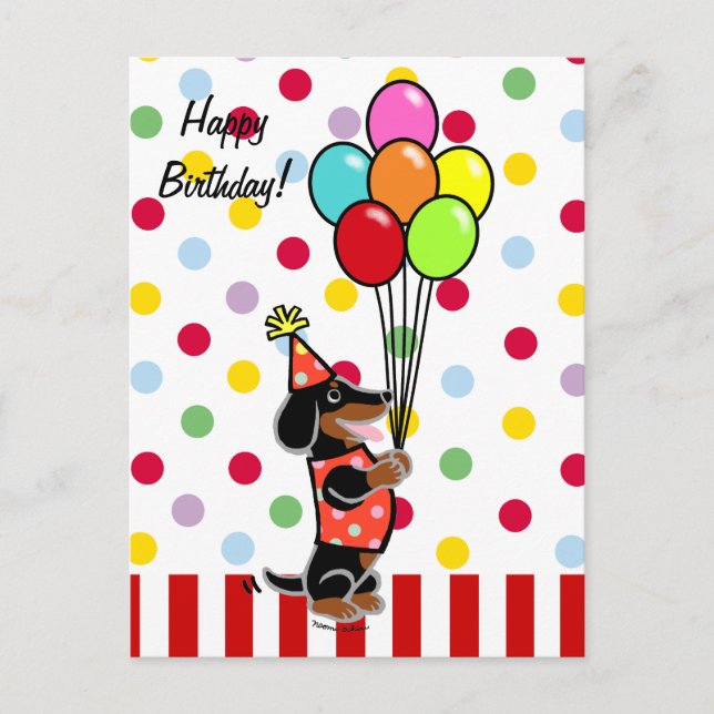Postal Globos Personalizados de cumpleaños de Dachshund (Anverso)