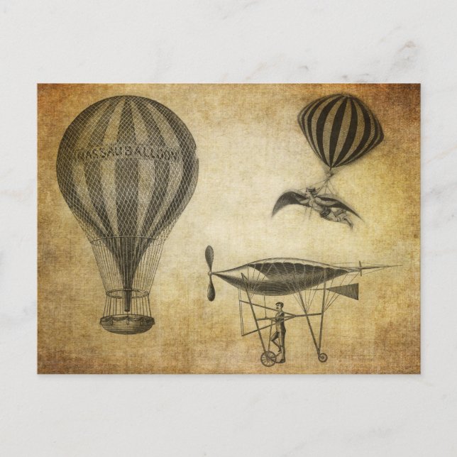 Postal Globos Vintage de aire caliente y dirigibles (Anverso)
