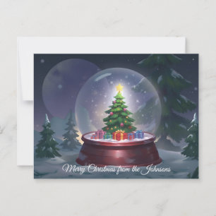 Postal Glóbulo de nieve de árbol de Navidad