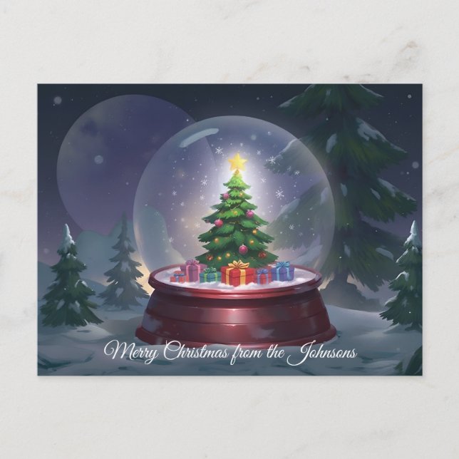 Postal Glóbulo de nieve de árbol de Navidad (Anverso)