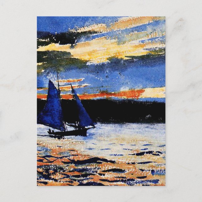 Postal Gloucester Sunset pintura de Winslow Homer (Anverso)