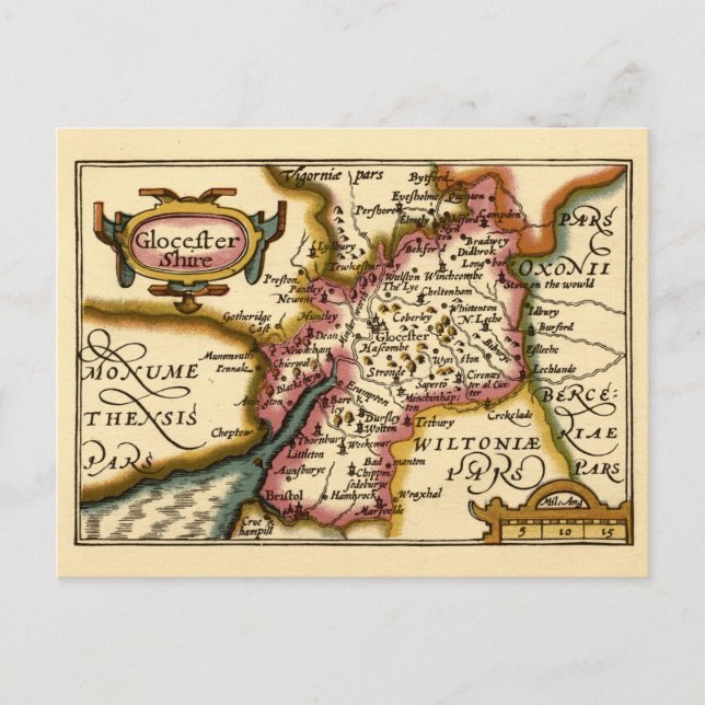 Postal Gloucestershire County England Mapa anticuario ant (Anverso)