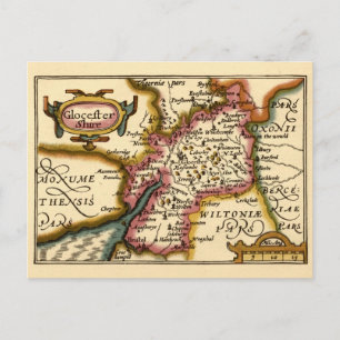 Postal Gloucestershire County England Mapa anticuario ant