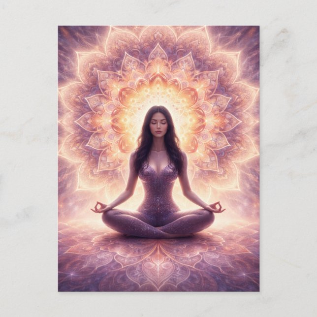Postal Glowing Mandala Meditation Woman Custom Name       (Anverso)