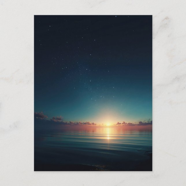 Postal Glowing Starry Night Ocean Sunrise (Anverso)