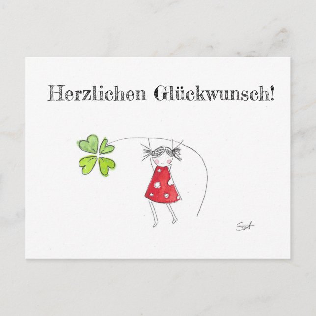 Postal Glückwünsche, Glück, Kleeblatt, Grußkarte, Herz (Anverso)