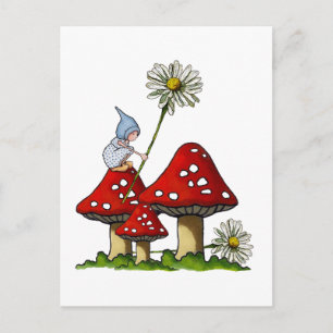 Postal Gnome Chica, Toadstool, Daisies, Fanstasy Art