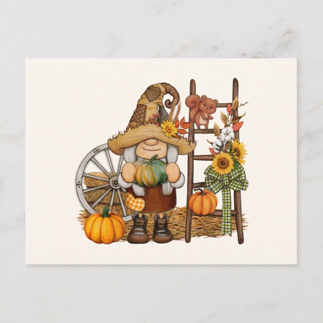Postal Gnome de cosecha de calabaza del país de otoño (Anverso)