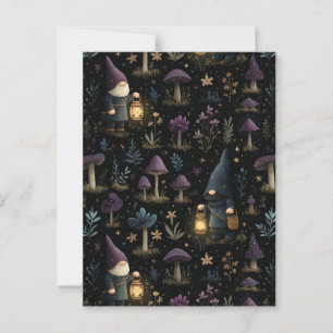 Postal Gnome de fantasía oscura y patrón de hongos