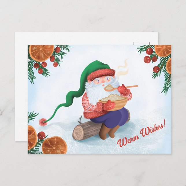 Postal Gnome de invierno en la nieve (Anverso / Reverso)