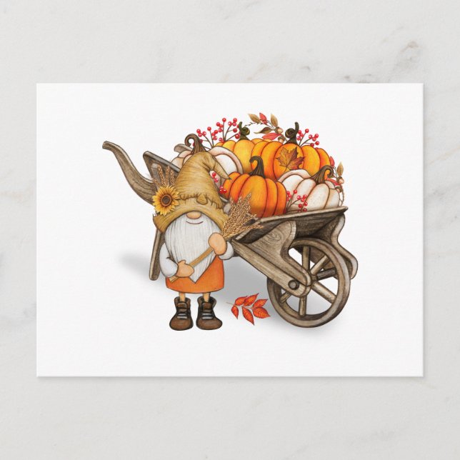 Postal Gnome de otoño y el vagón de cosecha de calabaza d (Anverso)
