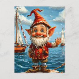 Postal Gnome del mar alegre: Saludo en el muelle.