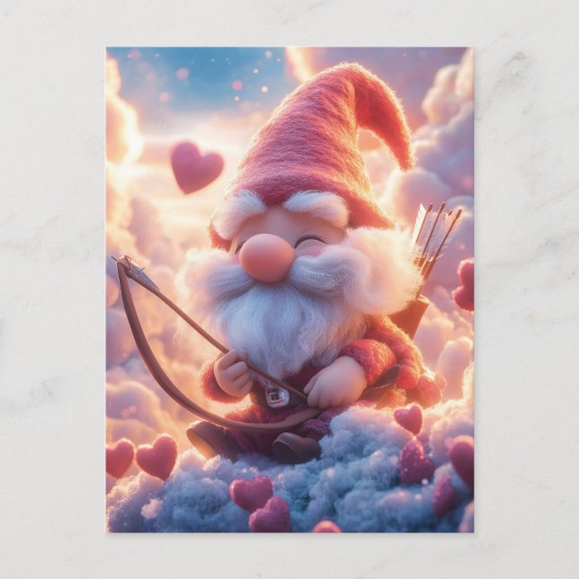 Postal Gnome El día de San Valentín adorable con curva y  (Anverso)