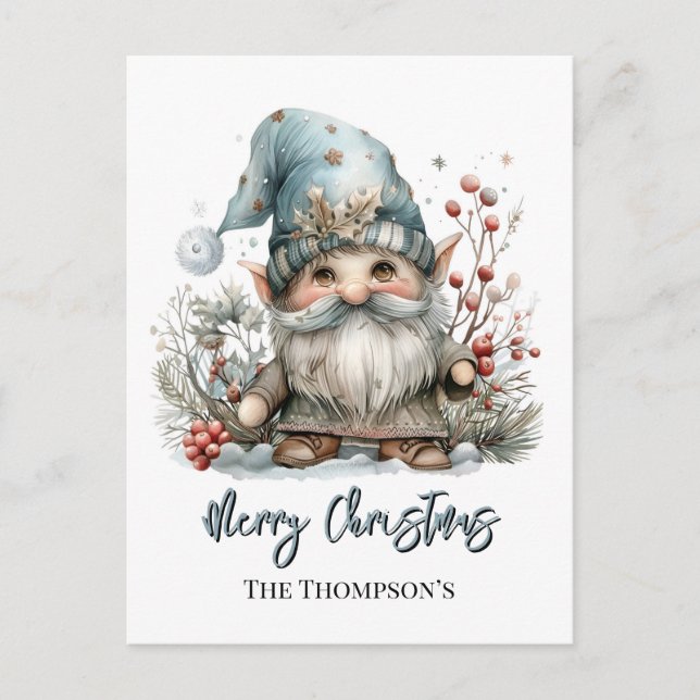 Postal Gnome escandinavo en Navidades bebés azules (Anverso)