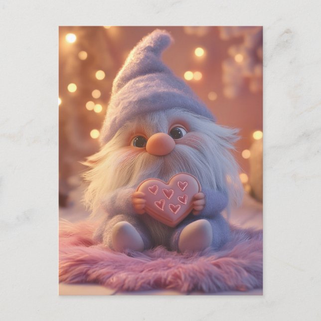 Postal Gnome lindo con corazón: diseño El día de San Vale (Anverso)