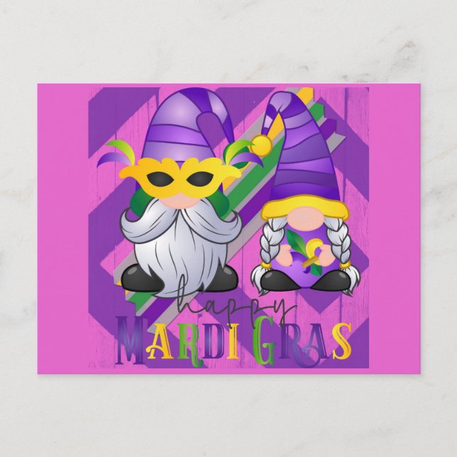 Postal Gnome lindo Feliz Mardi Gras (Anverso)