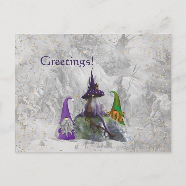 Postal Gnome Purple House Gold Confetti (Anverso)