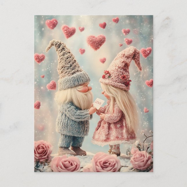 Postal Gnome Romance: Pareja El día de San Valentín Gnome (Anverso)