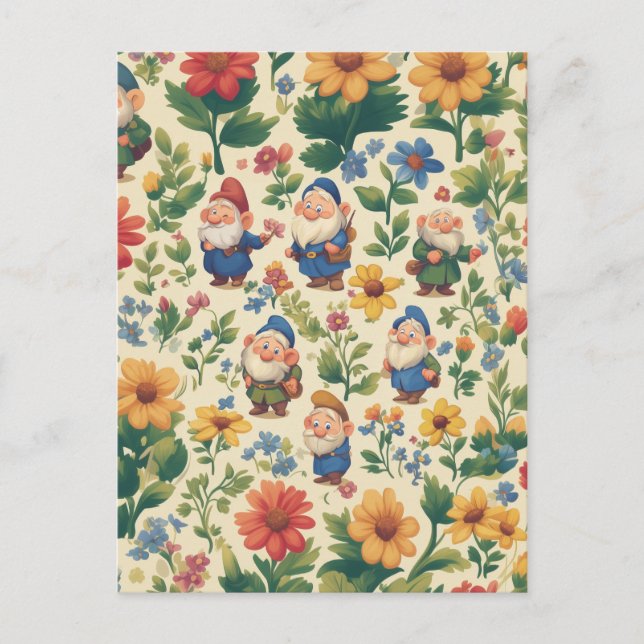 Postal Gnome un diseño de patrones de flores (Anverso)