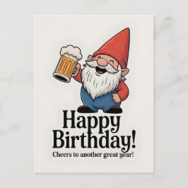 Postal Gnomno de "Feliz Cumpleaños" levantando una Cervez