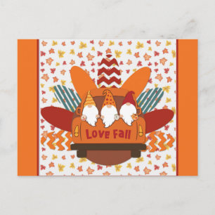 Postal Gnomo Adorable Ama Hojas de Otoño
